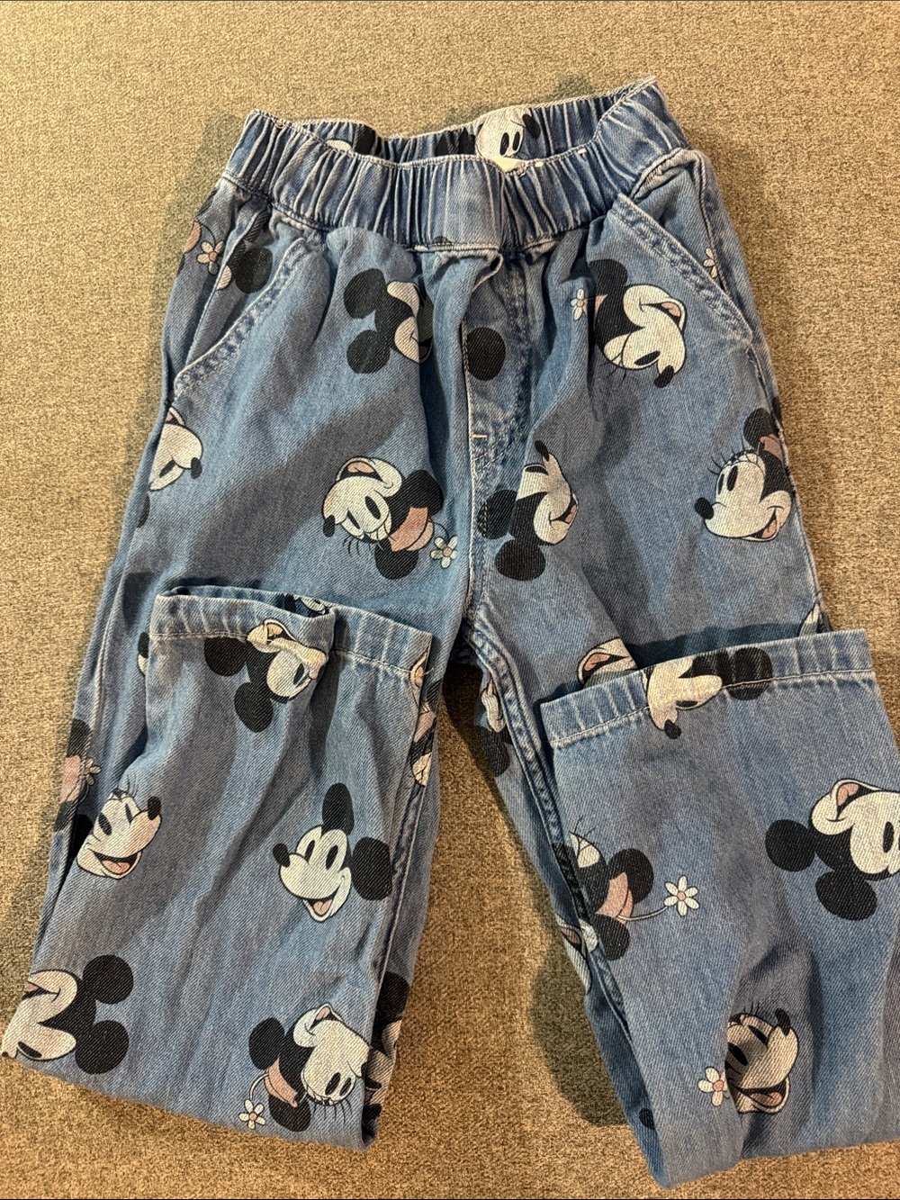 5/$15- Kids Blue Mickey Mouse Print Denim Jogger Pants